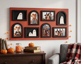 Halloween Family Photo Collage – 5-Opening Wooden Picture Frame, Cute Ghost Wall Decor