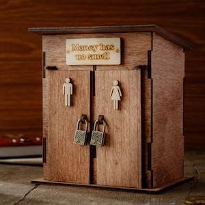 Personalized toilet piggy bank Wooden coin bank Adult piggy bank Joke gift Money has no smell sign Engraved money banks Custom color gift