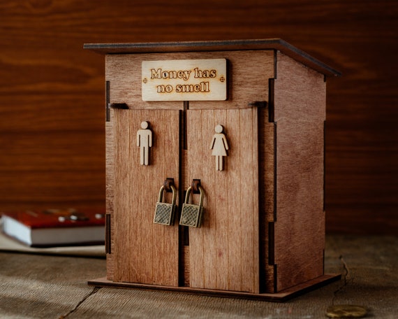 Personalized toilet piggy bank Wooden coin bank Adult piggy bank Joke gift Money has no smell sign Engraved money banks Custom color gift