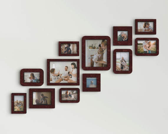 Custom picture frame set Wooden frames Stairway wall art set Multi openings Minimalistic home decor Gallery picture frames for wall collage