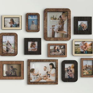Picture frame set Custom photo collage frame Wooden wall decor Family moments together Multi openings Living room decor Gallery wall frames