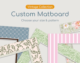 Custom Vintage Pattern Photo Frame Mat Board - Decorative Picture Matting, Single or Double Matting, Floral Botanical Picture Matboard