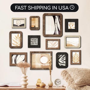 12 pieces wall mounted wooden photo frame set Different size frames Custom color photo frame collage Wooden home decor Wall photo gallery