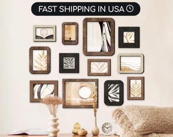 12 pieces wall mounted wooden photo frame set Different size frames Custom color photo frame collage Wooden home decor Wall photo gallery
