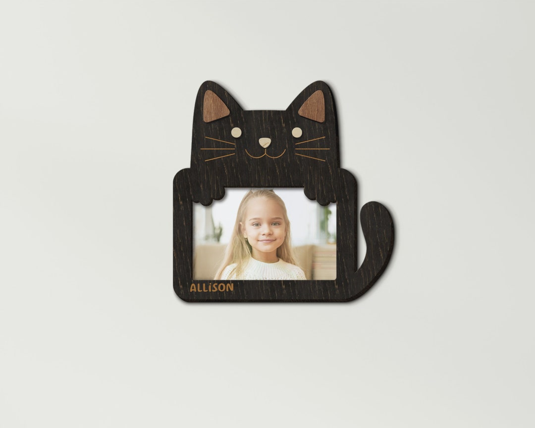 Personalized Cat Photo Frame Custom Color 4x6 Photo Frame Black Cat Decor Nursery Wall Decor