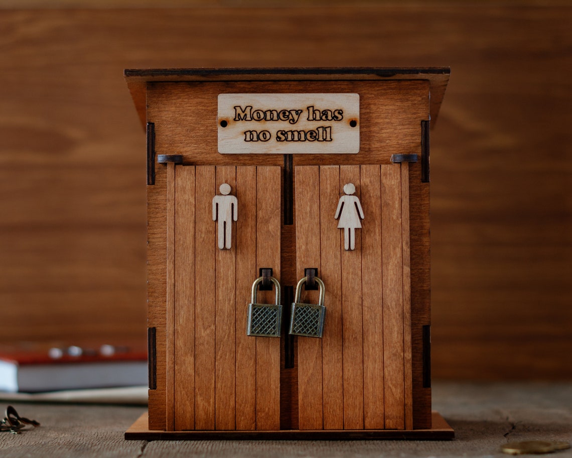 Money box toilet with 2 slots for coins pine color Custom Etsy