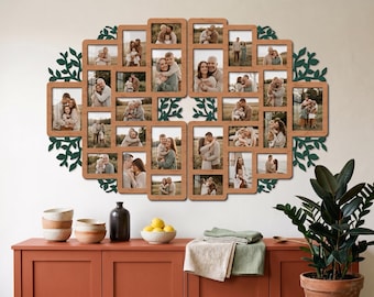 Customize Leaf Color Gallery Wall Collage – Split Wooden Family Tree Photo Frames