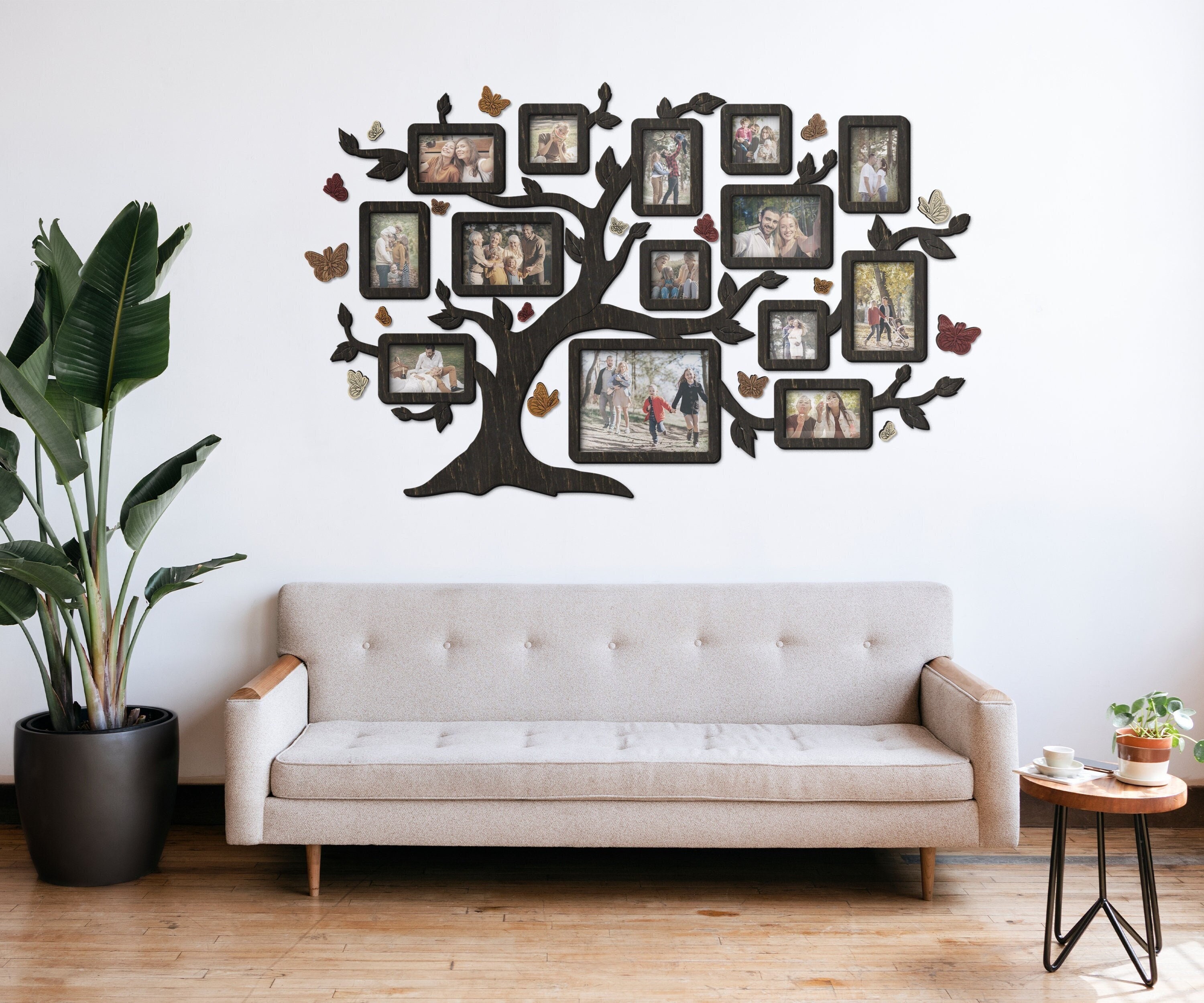 Wooden Family Tree Wall Art Collage Picture Frames for Wall Butterfly ...