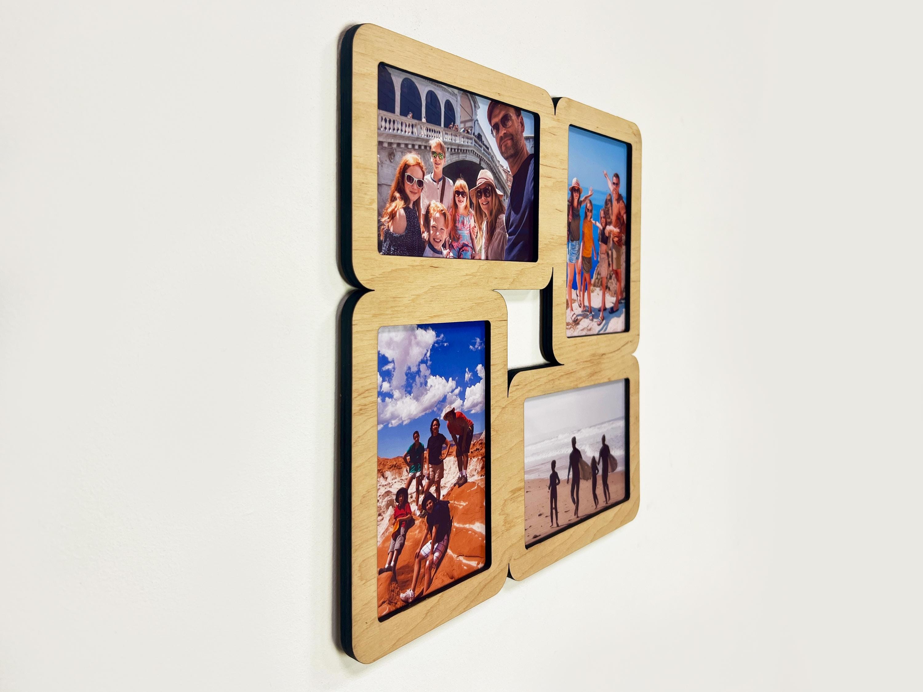 Geometric Wooden Photo Collage Frame: 4 Openings, Modular Wall Gallery ...