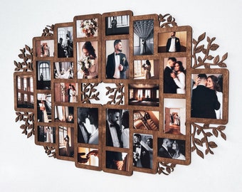 Collage di cornici portafoto da parete Decorazione da parete con albero genealogico Collage di cornici portafoto a colori personalizzati Regalo per i nonni Idee di arredamento uniche