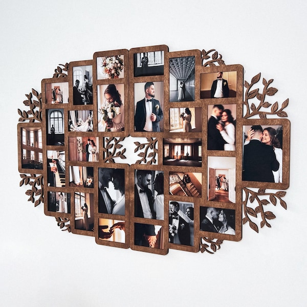 Wall-mounted split picture frame collage Family tree wall decor Custom color photo frame collage Gift for grandparents Unique decor ideas