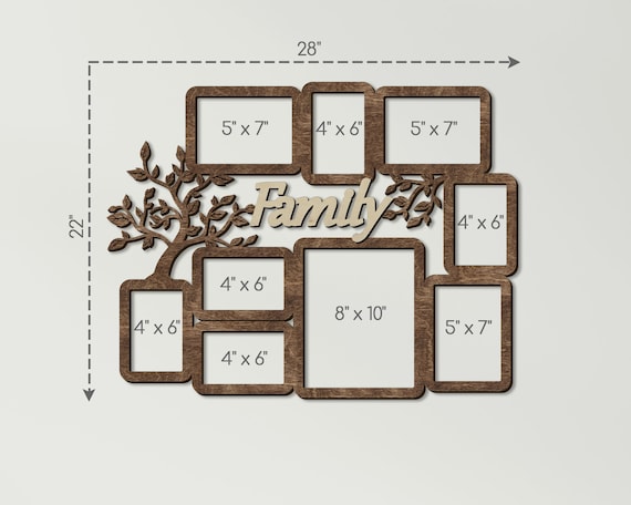 Family Wall Verbs Collage Picture Photo Frame (2) 4x4 (1) 4x6 Brown 16.5  x 11