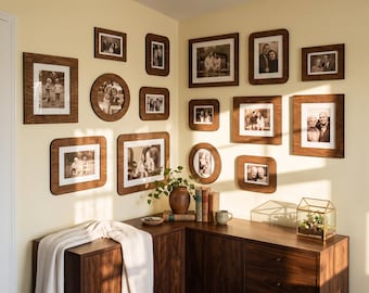 Christmas Gallery Wall Frame Set – Family Photo Gift, 15 Piece Wooden Picture Frames for Staircase & Corner Wall