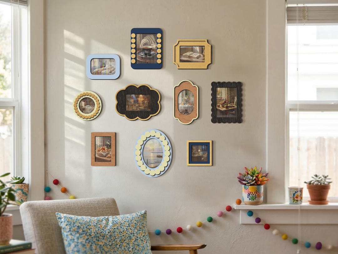 Colorful Small Frame Colorful Small Gallery Frame Set – Scalloped Wooden Picture Frames ...