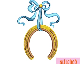 Feminine Horseshoe with Bow embroidery design file