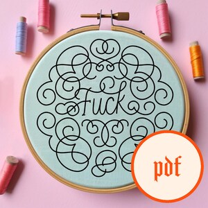 Hand-lettered Fck Embroidery Pattern Design PDF, Typography Beginner Embroidery