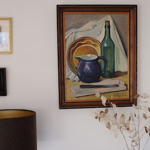Vintage Swedish Art, Decorative Art, Cubist Still Life by Par Siegard, Still Life Painting, Framed Original Artwork, Scandinavian Style