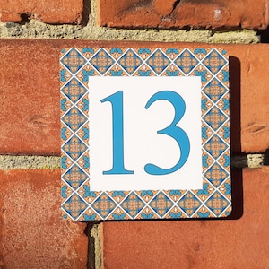 Marrakech tiles personalised aluminium house number address sign house plaque, gift or wall art