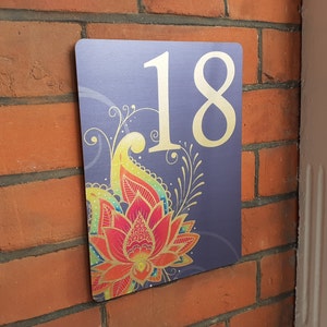 Lotus flower personalised aluminium house sign, name, number, address  house plaque, gift or wall art