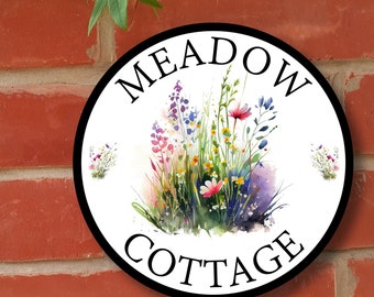 Meadow flowers house sign, number, name, address, cottage sign, aluminium plaque, gift or wall art