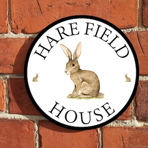 Hare house sign, number, name, address, cottage sign, aluminium plaque, gift or wall art