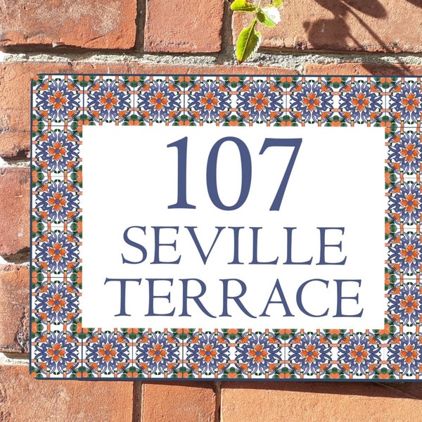 Spanish tile-pattern house sign, number, name, address sign, wall plaque, gift