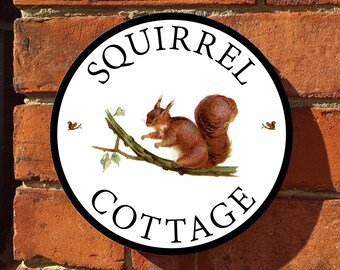 Squirrel house sign, number, name, address, cottage sign, aluminium plaque, gift or wall art