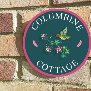 Columbine house or cottage sign number name floral door sign plaque or wall art gift