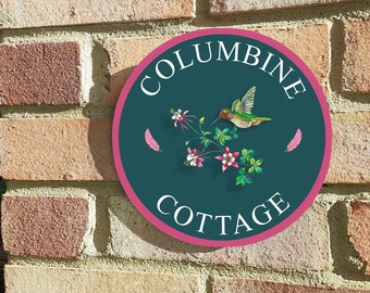 Columbine house or cottage sign number name floral door sign plaque or wall art gift