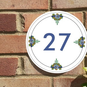 Art deco personalised house number address sign house plaque hydrangea plate gift or wall art