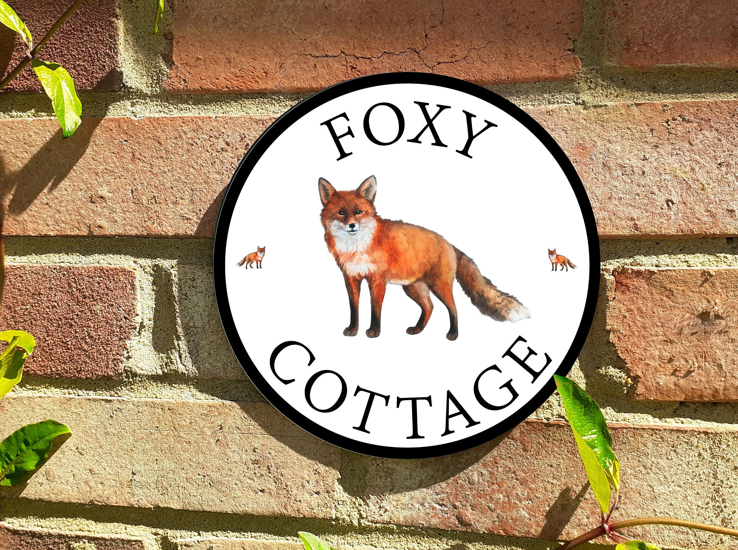Fox house sign, number, name, address, cottage sign, aluminium plaque, gift or wall art