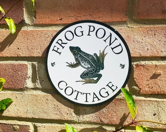 Frog or toad house sign, number, name, address, cottage sign, aluminium plaque, gift or wall art