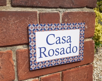 Mexican tile-pattern house sign, number, name, address sign, wall plaque, gift