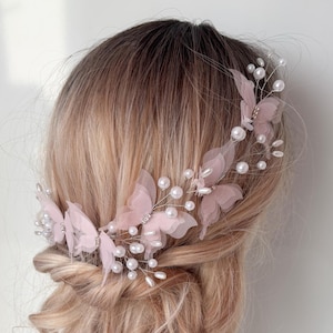 Light Pink Butterfly Hair Comb & Pins: Bridal Fairy Tale Headpiece