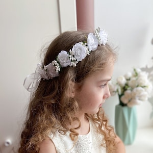 Brilliant White Roses Flower Crown, First Communion Headpiece