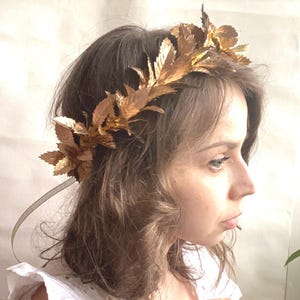 Golden Greek Goddess Crown - Laurel Leaf Wreath for Weddings and Events
