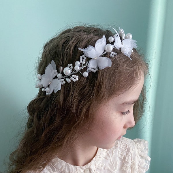 Pearl & Butterfly crown, first communion headpiece