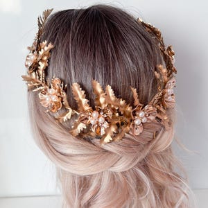 Gold Leaf Bridal Hair Comb: Pearl Flower Wedding Hairpiece