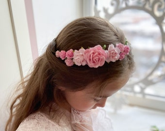 Couronne de fleurs rose un côté, couronne de demoiselle d'honneur, casque de mariage