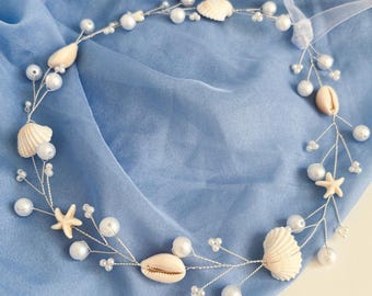 Seashell Bridal Hair Vine with Pearls and Starfish - Beach Wedding Hair Accessories