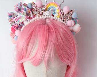 Pink Candyland Headpiece, Glitter Ice Cream Crown, Kawaii Fascinator