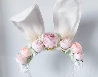 Floral Bunny Ears Headband: Handmade Spring Headpiece