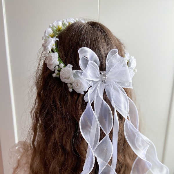White Roses Flower Crown, Holy Communion Headpiece, First Communion Crown