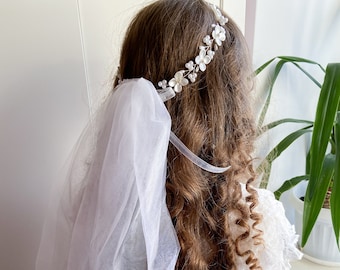 White Pearl Flower Crown: First Communion Headpiece