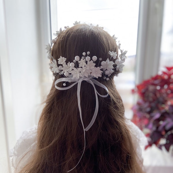 First Communion crown, comb & pins, Flower girl crown