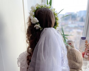 Élégante couronne de fleurs blanches - Parfaite pour la sainte communion