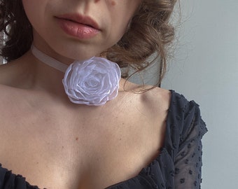 Flower Choker Necklace, White Flower Choker, Choker Neckless for Women