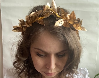 Gold Greek goddess crown, laurel leaf crown, flowergirl crown, bridesmaid crown, laurel wreath crown