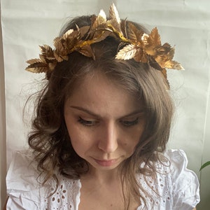 Gold Greek goddess crown, laurel leaf crown, flowergirl crown, bridesmaid crown, laurel wreath crown