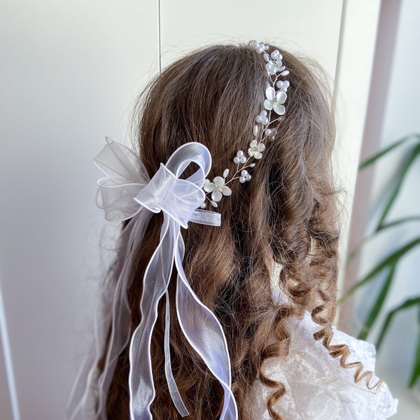 Pearl Crown with White Flower Accent: A Timeless Touch for First Communion